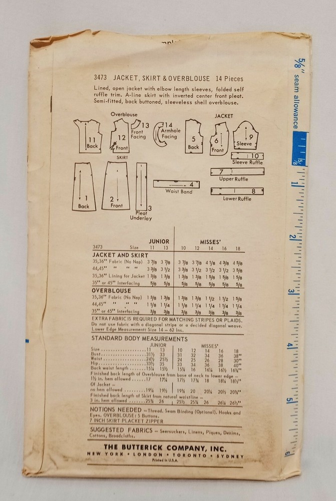Jacket Skirt Blouse Pattern Junior Size 11 Butterick 3473 VTG UnCut Bust 31.5"