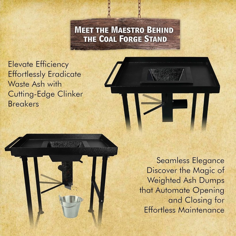 Coal Forge Stand with Fire Pot & Hand Blower - Blacksmithing Starter kit