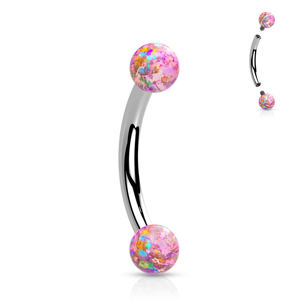 Simulated Opal Surgical Steel Curve Bar Eyebrow Ring Internal Threaded Piercing