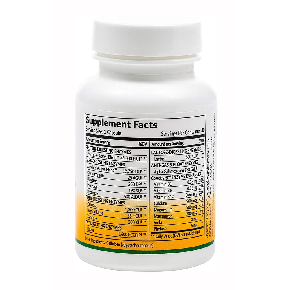 Dynamic Enzymes Eat E-Z Digestive Enzymes, 30 Capsules