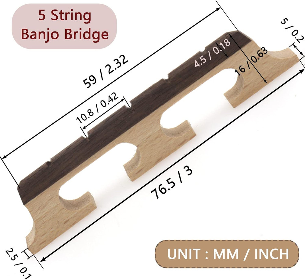 5-String Banjo Bridge, Ebony Maple Banjo Bridge Replacement Composite with Dual-