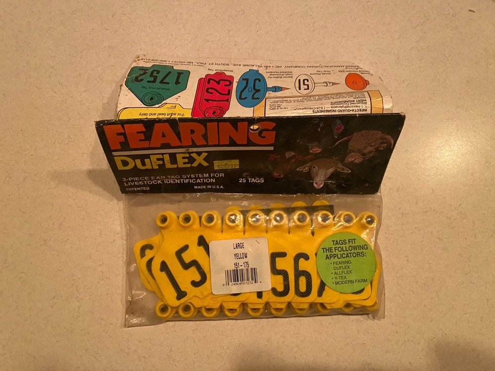 Fearing Duflex Large Yellow Tags 151-175 Livestock Panel Cattle Allflex NO BACKS