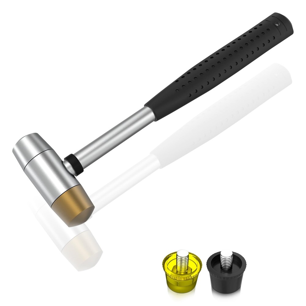 Nylon and brass multifunctional hammer, 4 interchangeable tips, 25mm double h...