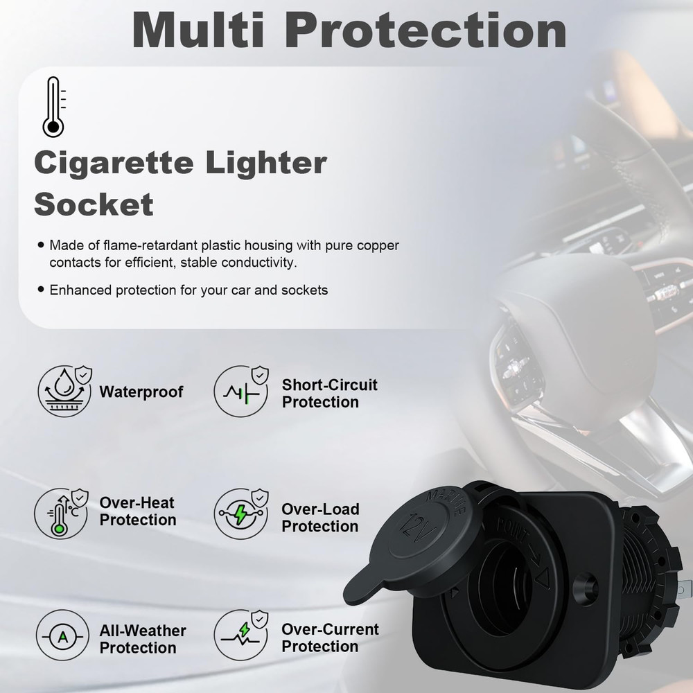 2 Pack 12V Cigarette Lighter Socket, DC Waterproof Female Power Outlet Socket Re