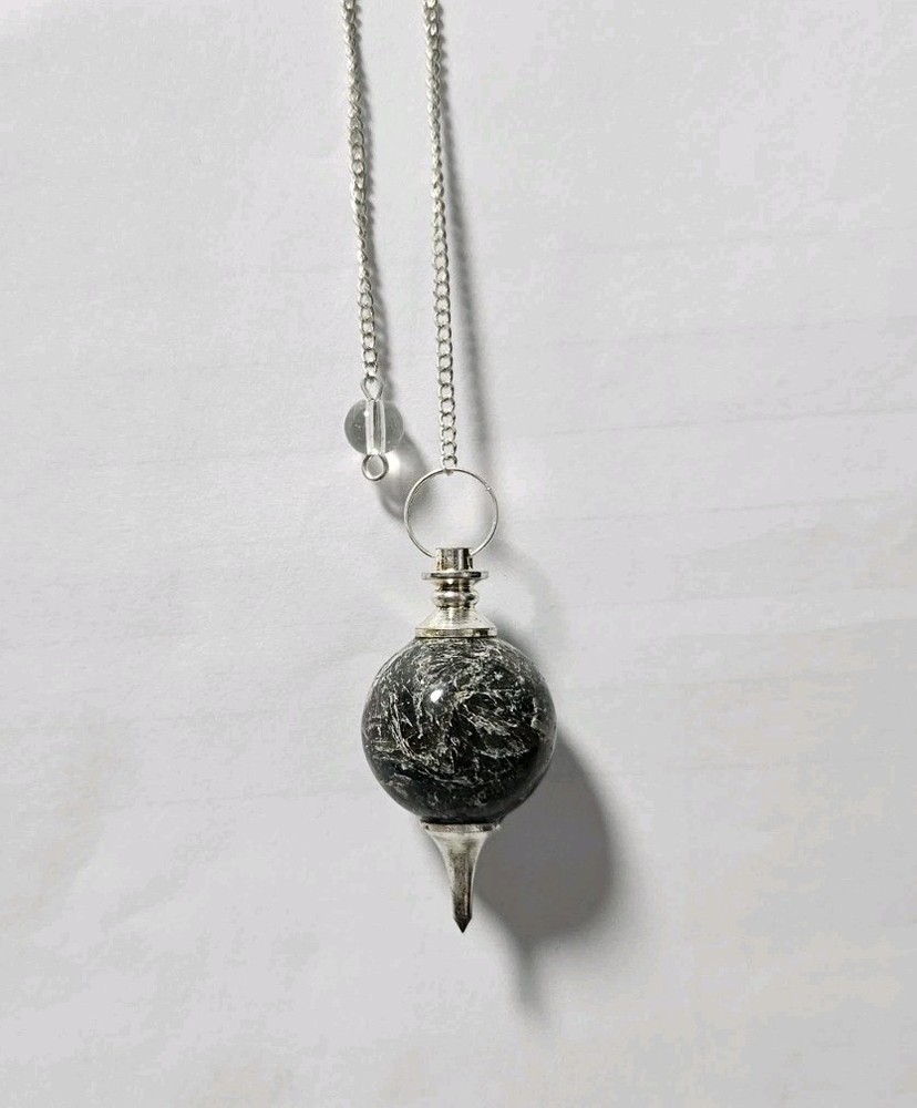 Labeled Labradorite Crystal Pendulum Dowsing Tool Dark Stone 8.5” Chain