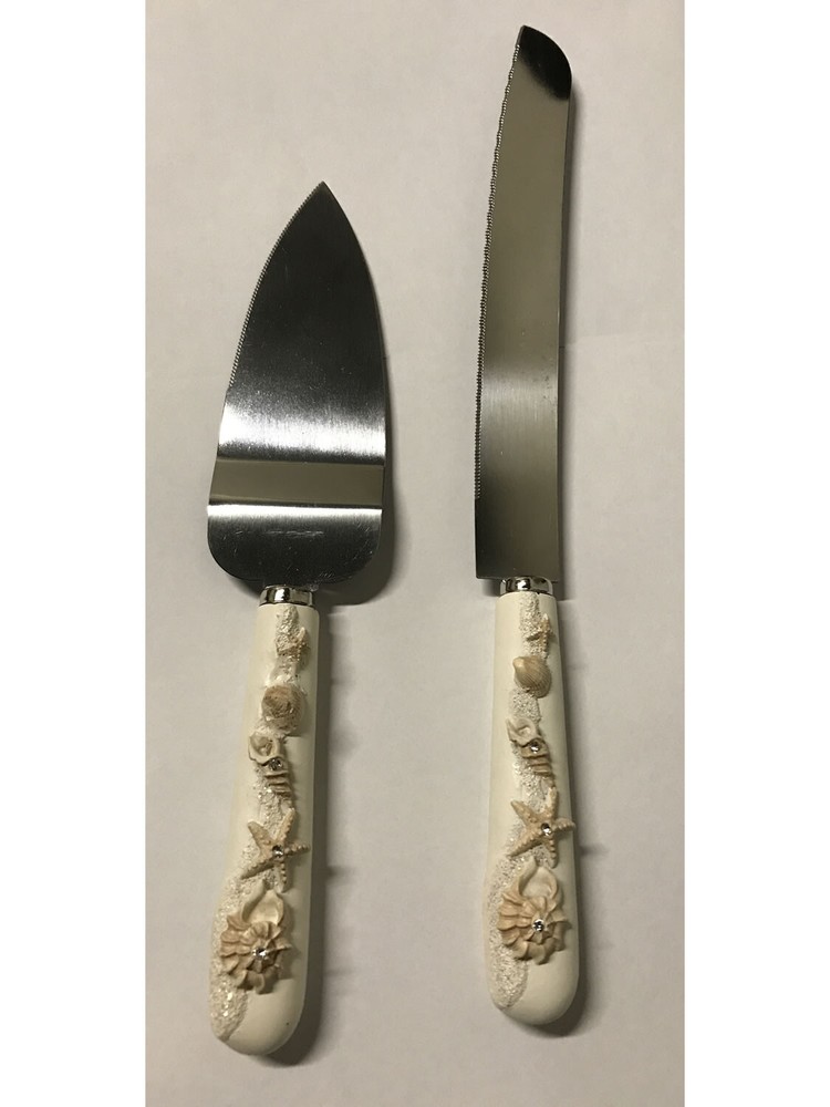 Beach Wedding Cake Server Set - 3D Seashell Starfish Knight & Server - Boxed 2pc