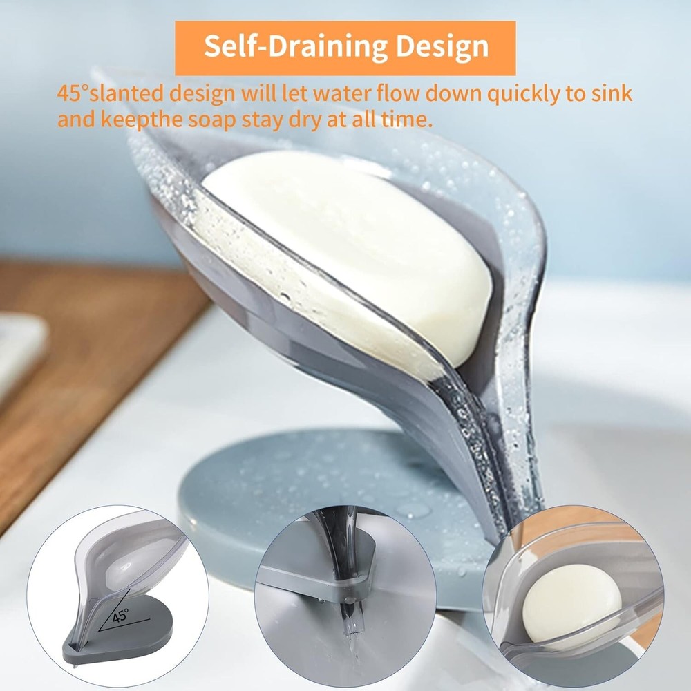 Bar Soap Holder Leaf Shape - Self Draining Soap Dish for Bar Soap