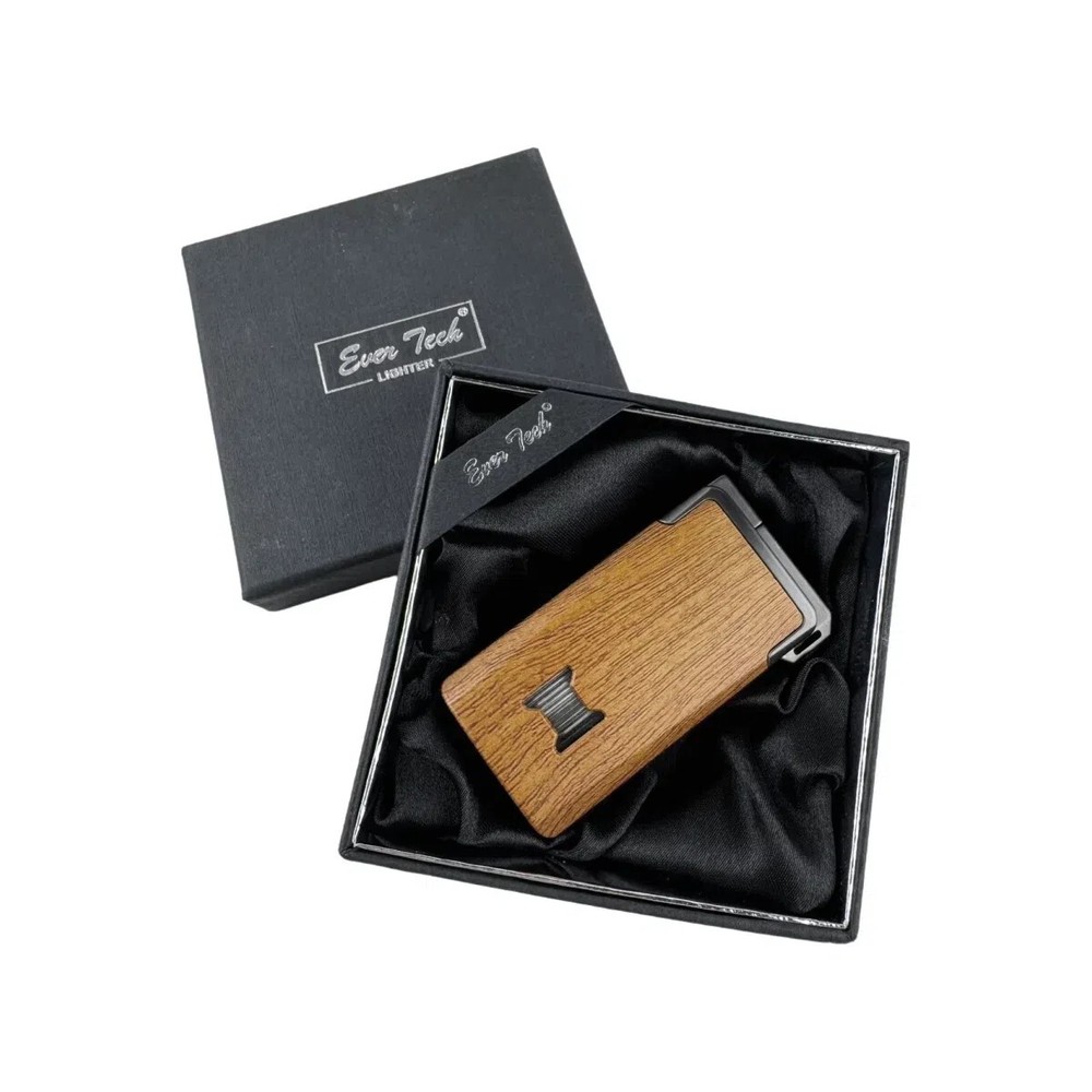 Windproof Dual-Flame Refillable Butane Torch Lighter with Adjustable Jet Wood