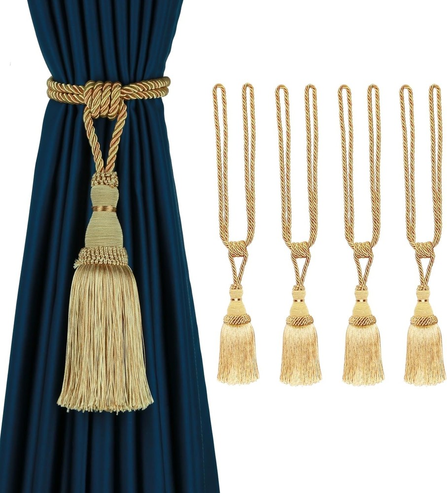 Gold Curtain Tiebacks Tassel Holdbacks, 2 Pack