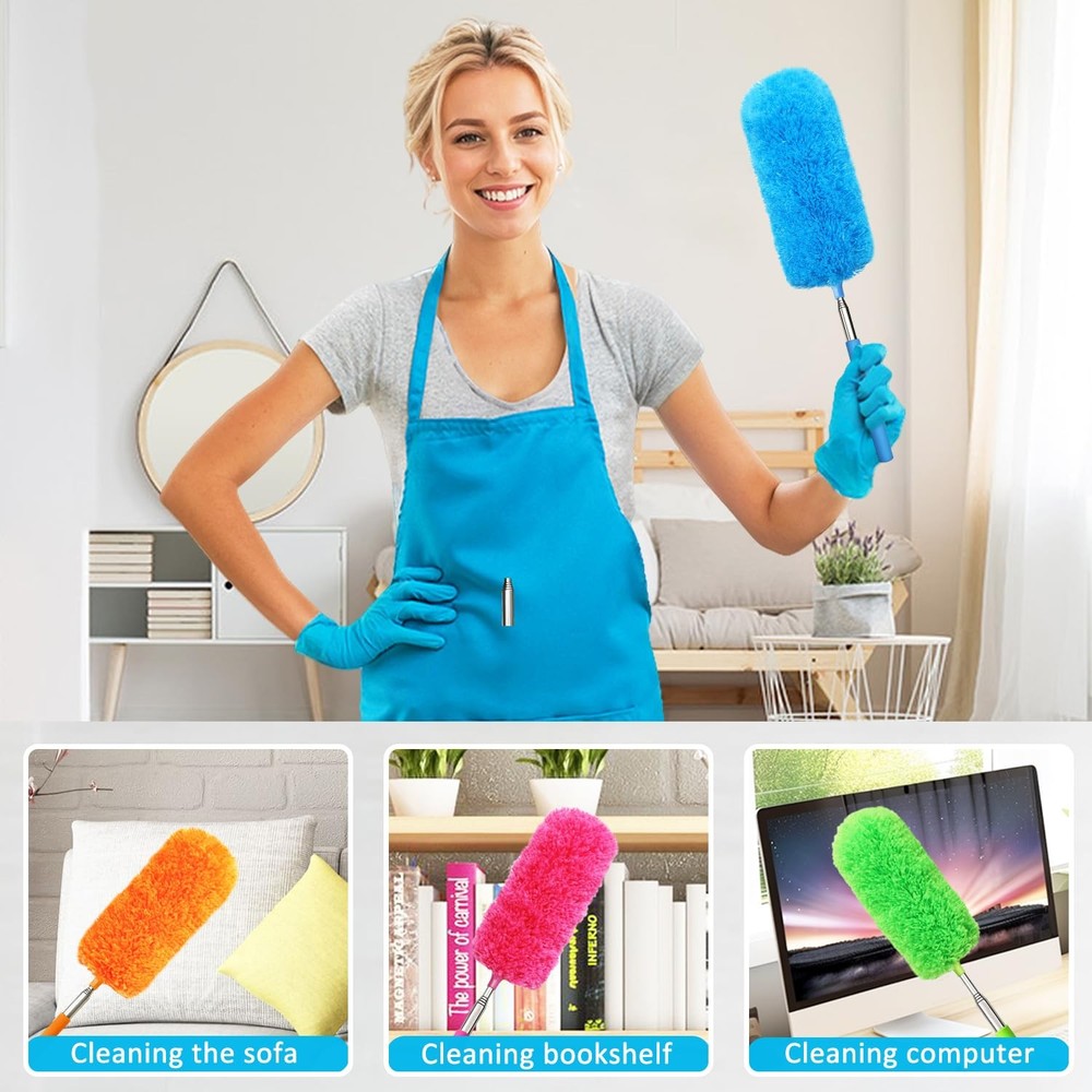 4 Pcs Washable Microfiber Feather Duster, with Extendable Pole and Bendable H...