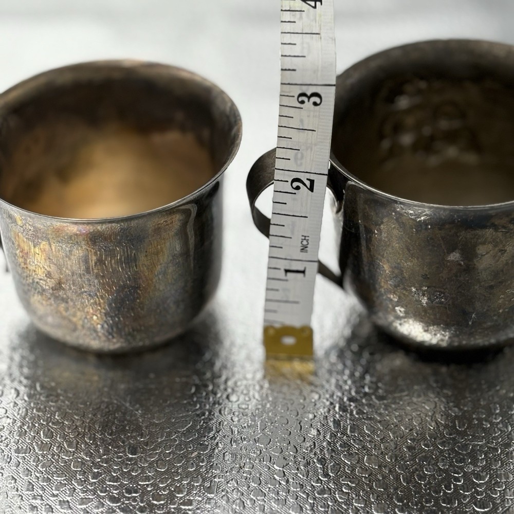 VTG Silverplate Baby Cups Godinger Teddy Bear Leonard Hong Kong Nursery Patina