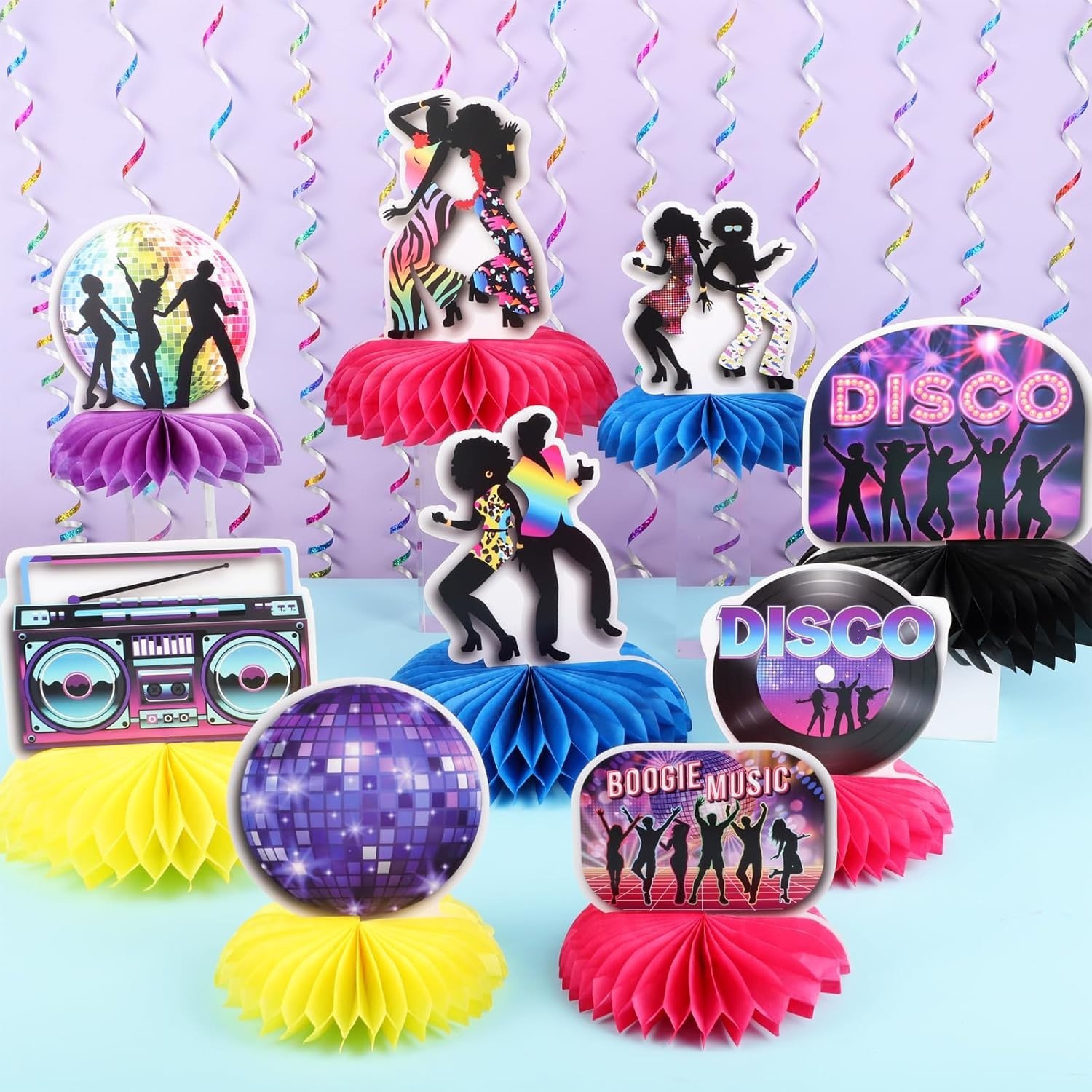 12PCS 70s Party Decorations Honeycomb Centerpieces Disco Theme Party Decorations