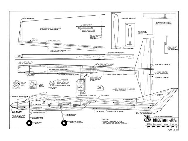 Cheetah Mini Pattern 36" Wingspan RC Model Airplane Printed Plans & Templates