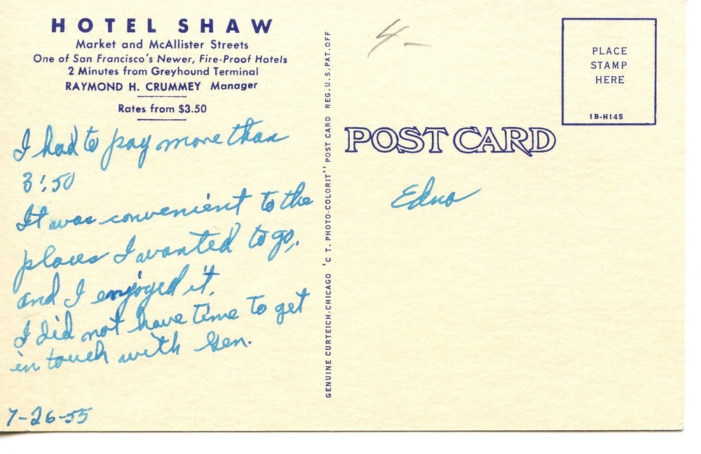 HOTEL SHAW, SAN FRANCISCO, CA - PC387