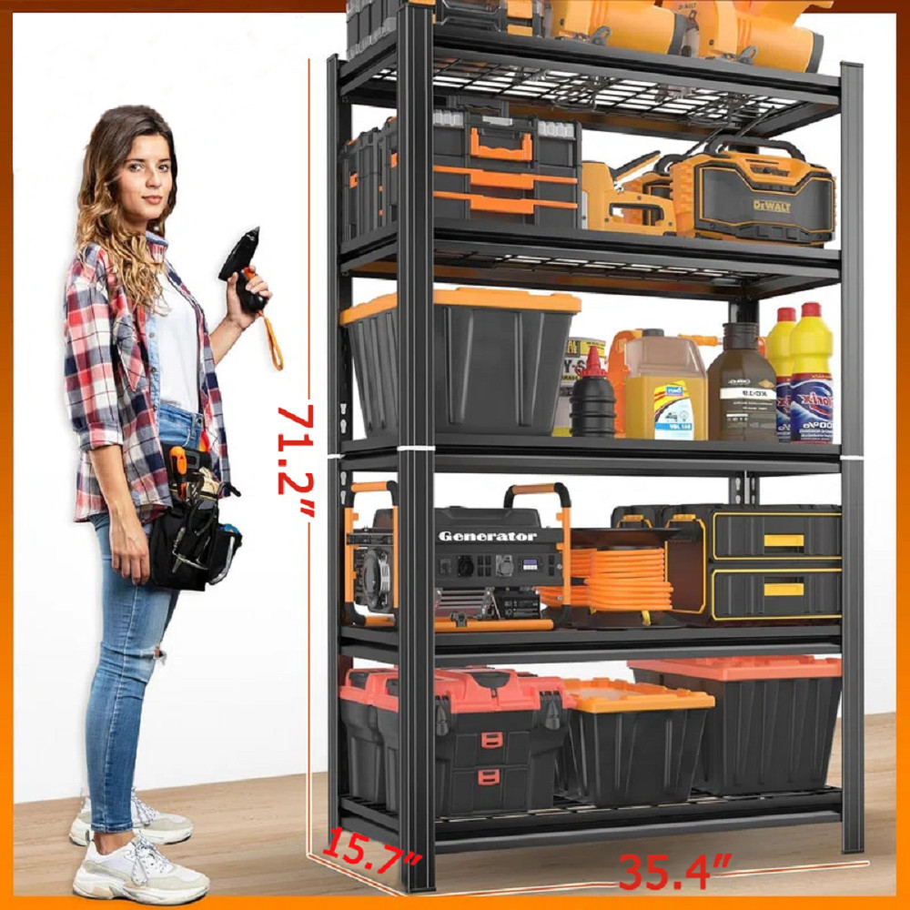 5-Layer Metal Storage Rack, Adjustable Height Storage Rack, 2000 Pound Load