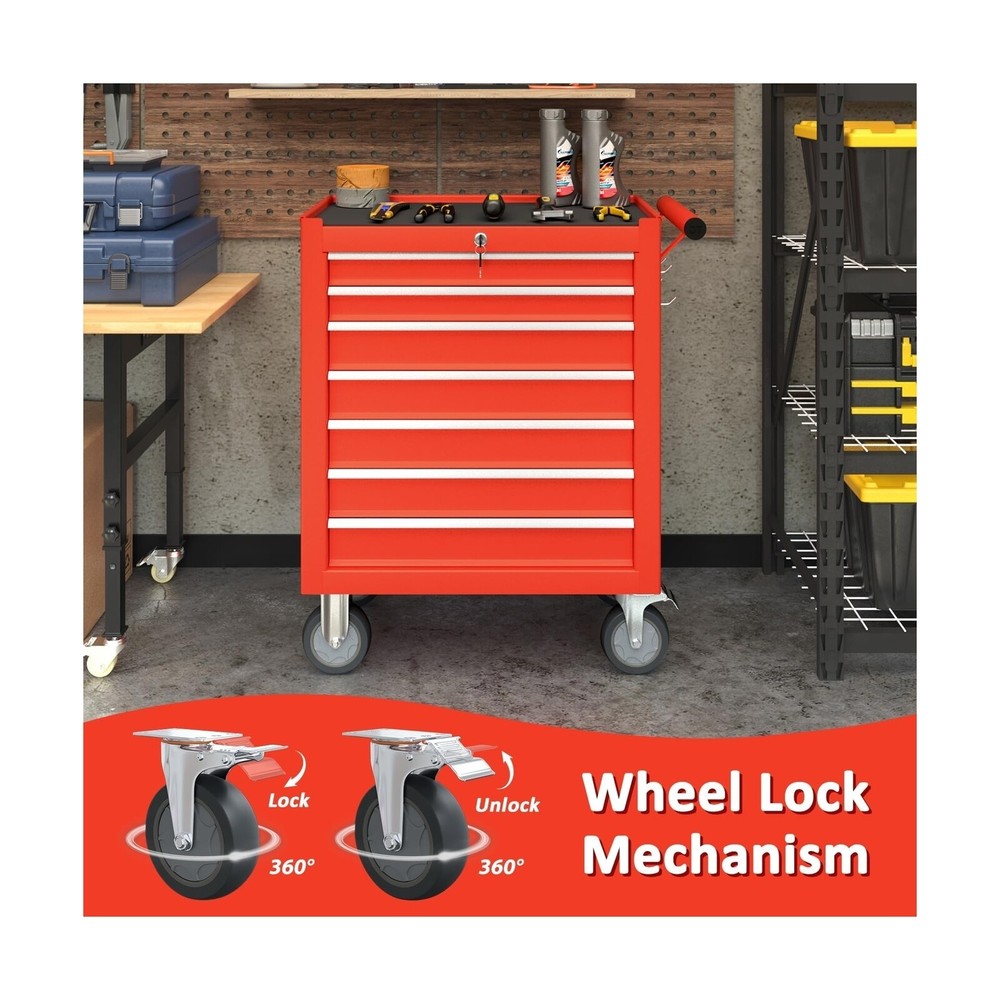 7-Drawer Tool Box with Wheels, Movable Rolling Tool Chest with Drawer, Heavy ...