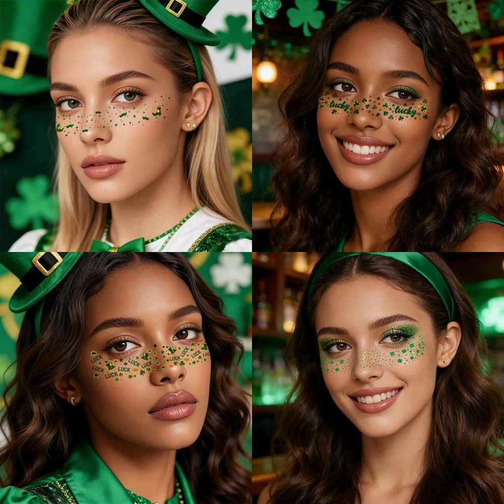 28PCS St. Patrick's Day Glitter Face Temporary