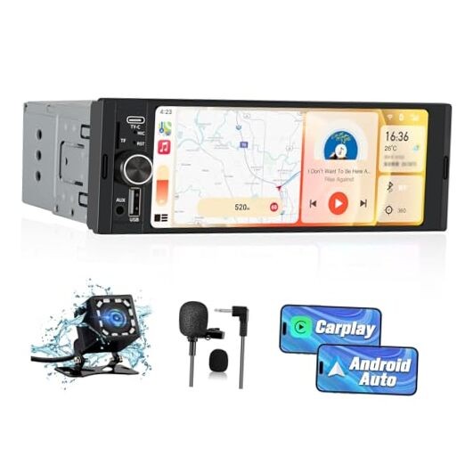 Universal Single Din Car Stereo with Wireless CarPlay & Android Auto 6.36 Inch