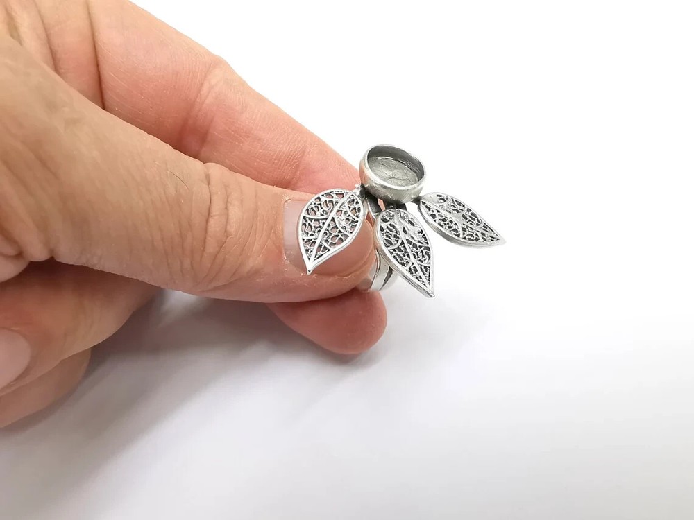 Leaf Ring Setting Blank Cabochon Mounting Adjustable Resin Base Bezel Mosaic