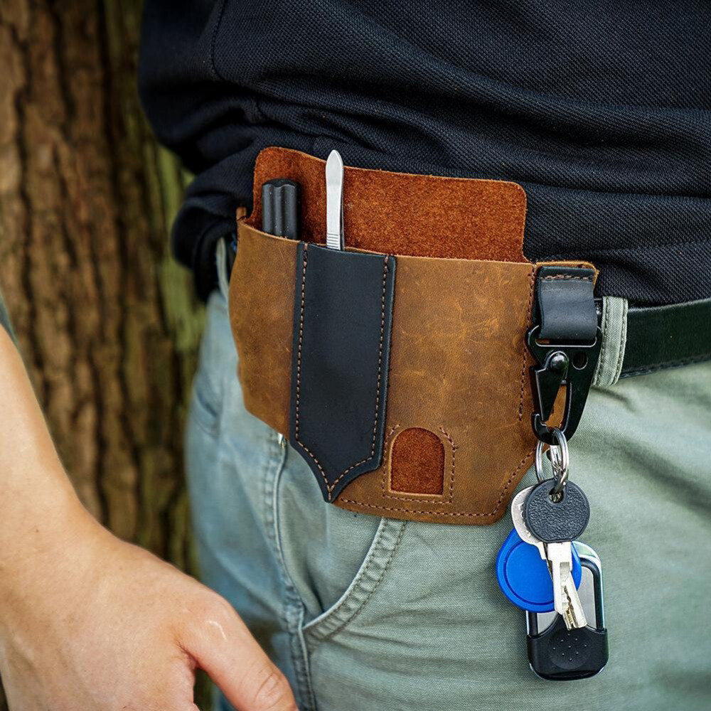 Men Multitool Leather Sheath EDC Pocket Organizer Storage Belt Waist Bag Gift TD