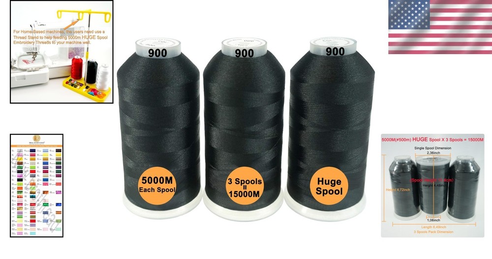Assorted Color Polyester Embroidery Machine Thread 5000M Huge Spools Value Pack