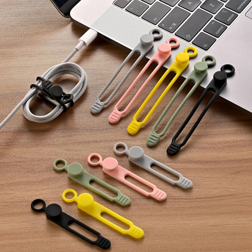 10Pcs Reusable Silicone Cable Ties – Adjustable Cord Organizer with Locking Buck