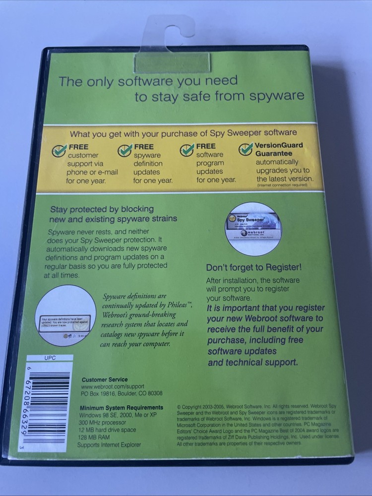 Webroot Spy Sweeper (Windows 98 SE, 2000, Me, XP) MINT CD W/ KEY
