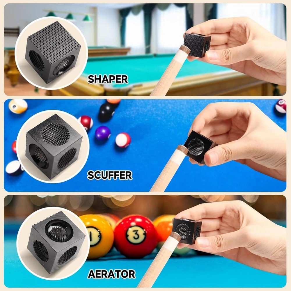Professional 5-in-1 Billiard Pool Cue Tip Tool, Scuffer/Shaper/Aerator Cube