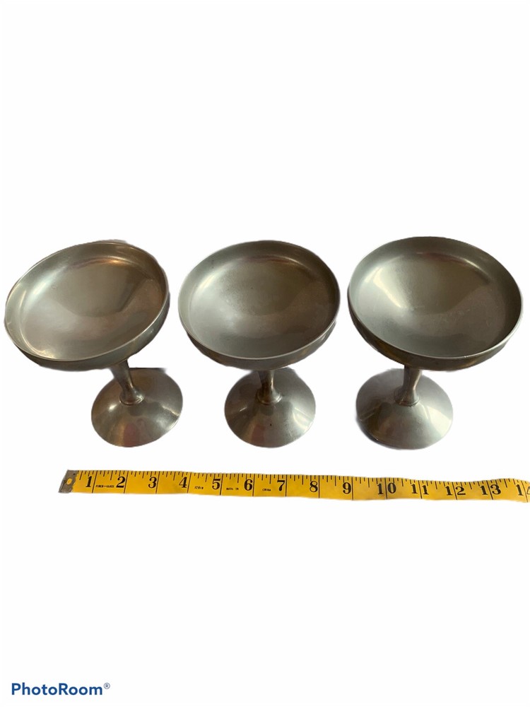 Three Vintage Silver-plate Raimond Chalice Cups Goblets Metal Wine Glasses Italy