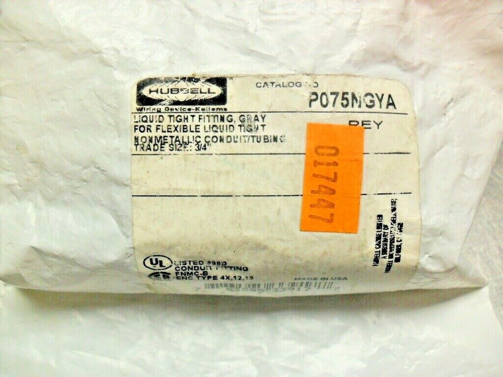 Hubbell P075NGYA Nonmetallic Conduit Fitting,  3/4" NIB