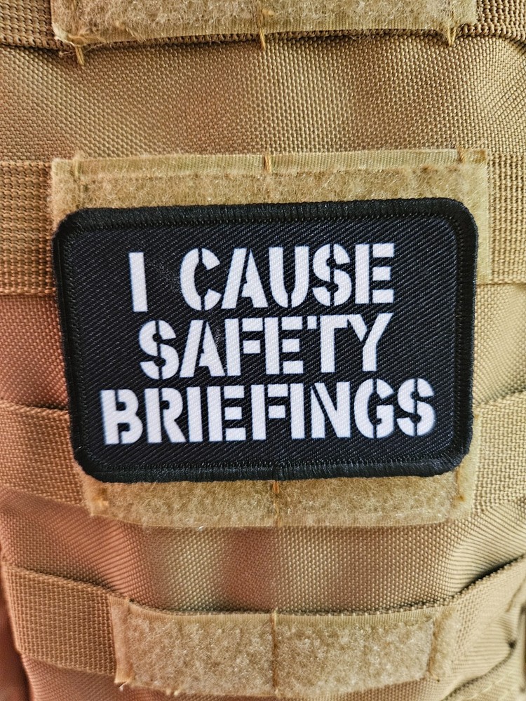 I cause safety  briefings black and white 2"x3" hook & loop backing patch