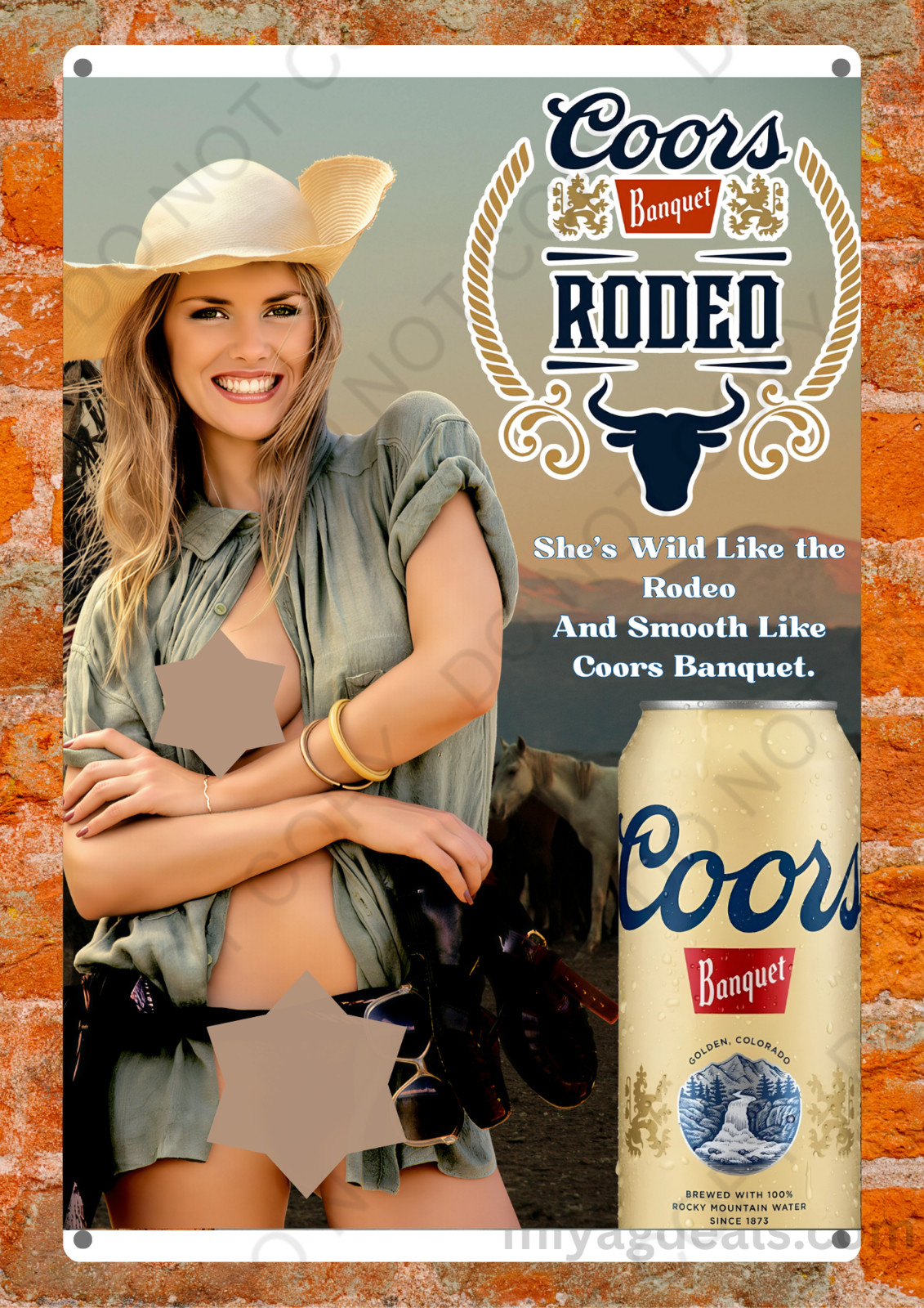 Coors Banquet Rodeo Pamela Anderson Metal Sign Cowgirl Bar Man Cave Decor Read D