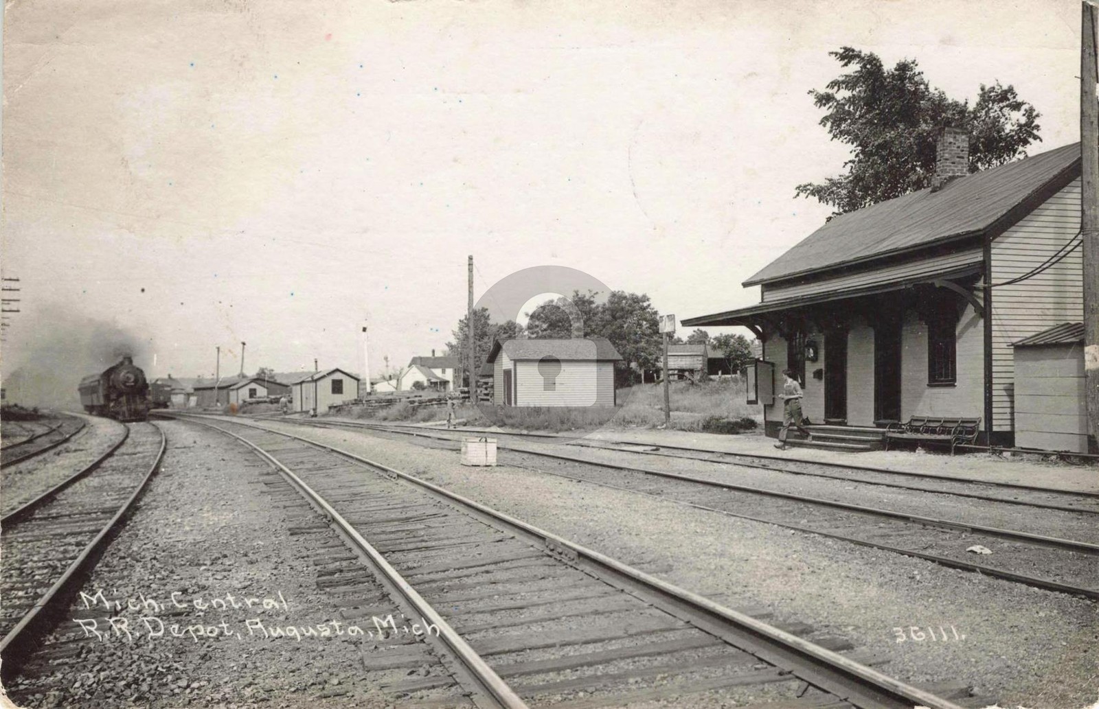 Railroad M.C. Depot, Augusta MI Michigan 1917 RPPC Photo Postcard COPY