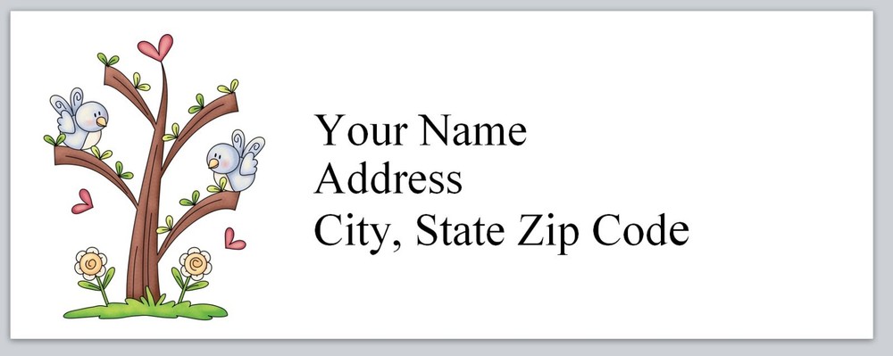 Personalized Address Labels Cartoon Birds on Tree  (bx 81)