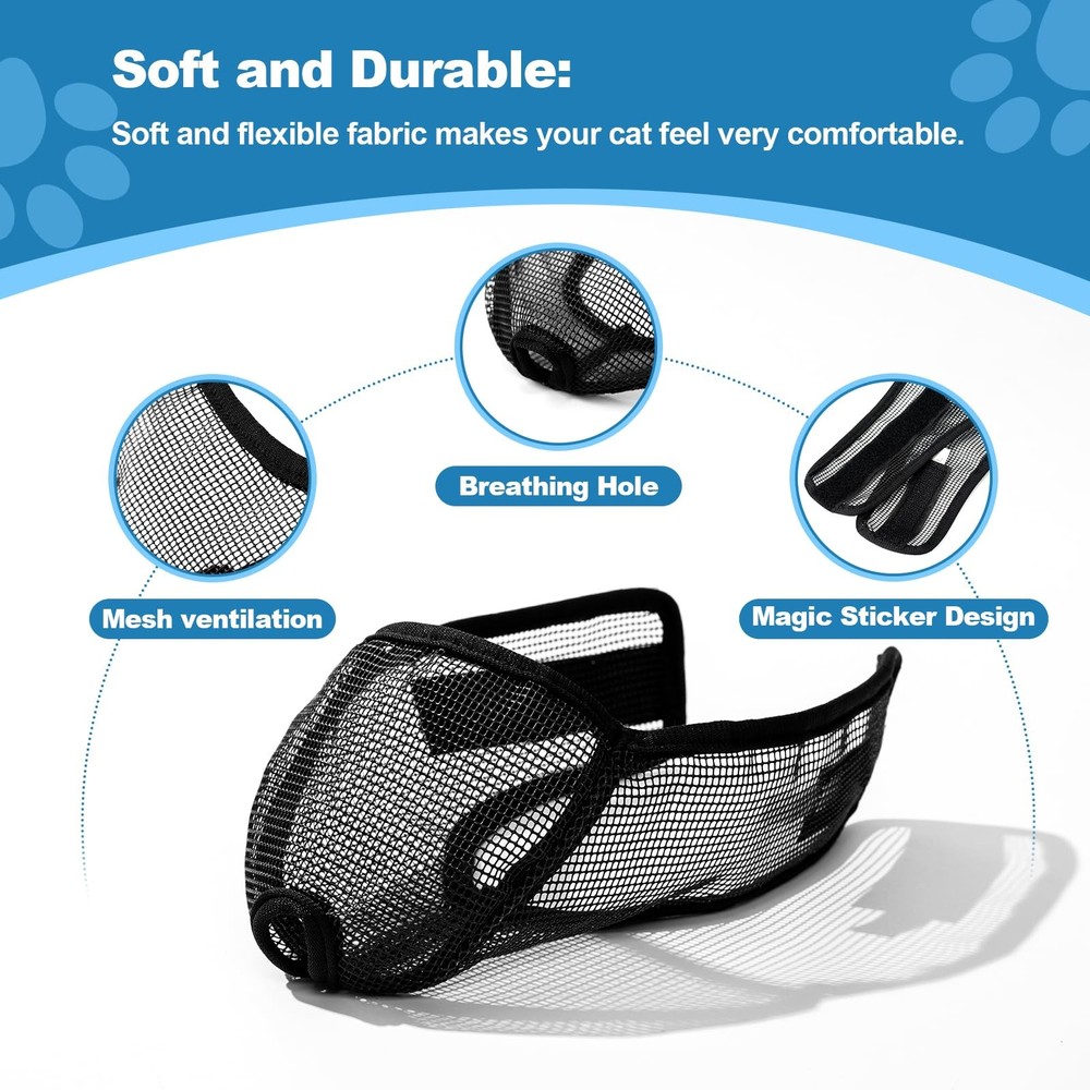 Cat Muzzle for Grooming Nail Trimming with Soft Mesh Covered, Prevent Biting ...