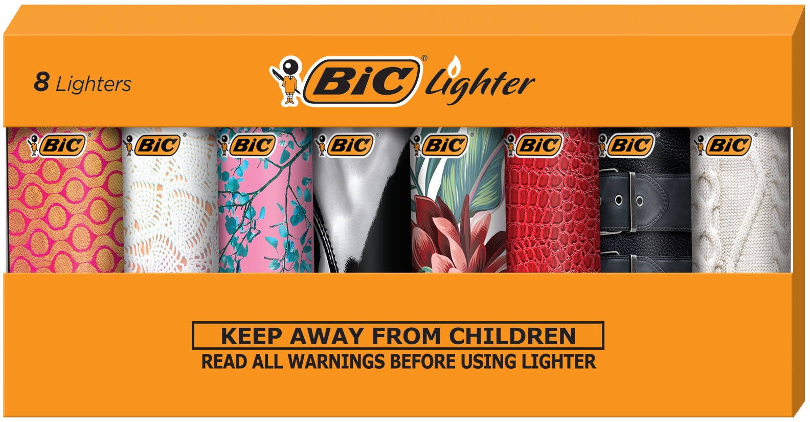 BIC Mini Lighter, Assorted Fashion Designs, Set of 8 Pocket Lighters