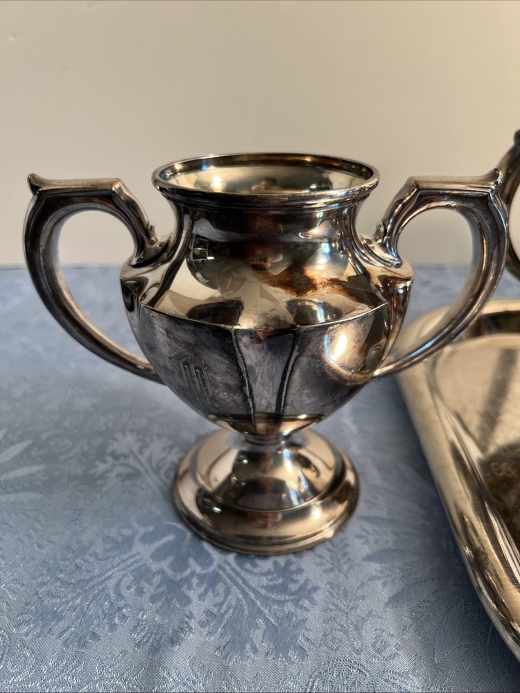 Antique Silver Plate Tea Set / Service By Wallace Bros Silver Co, Monogrammed