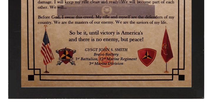 MC-NICE: MARINE CORPS Rifleman's Creed Framed PERSONALIZED
