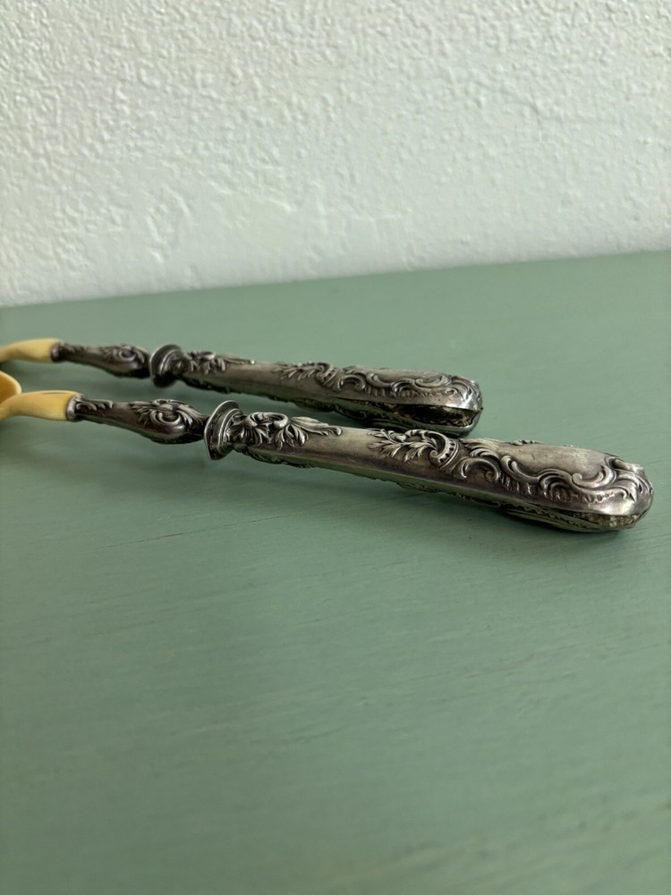 Antique silver And Horn salad Server fork and spoon (signed)