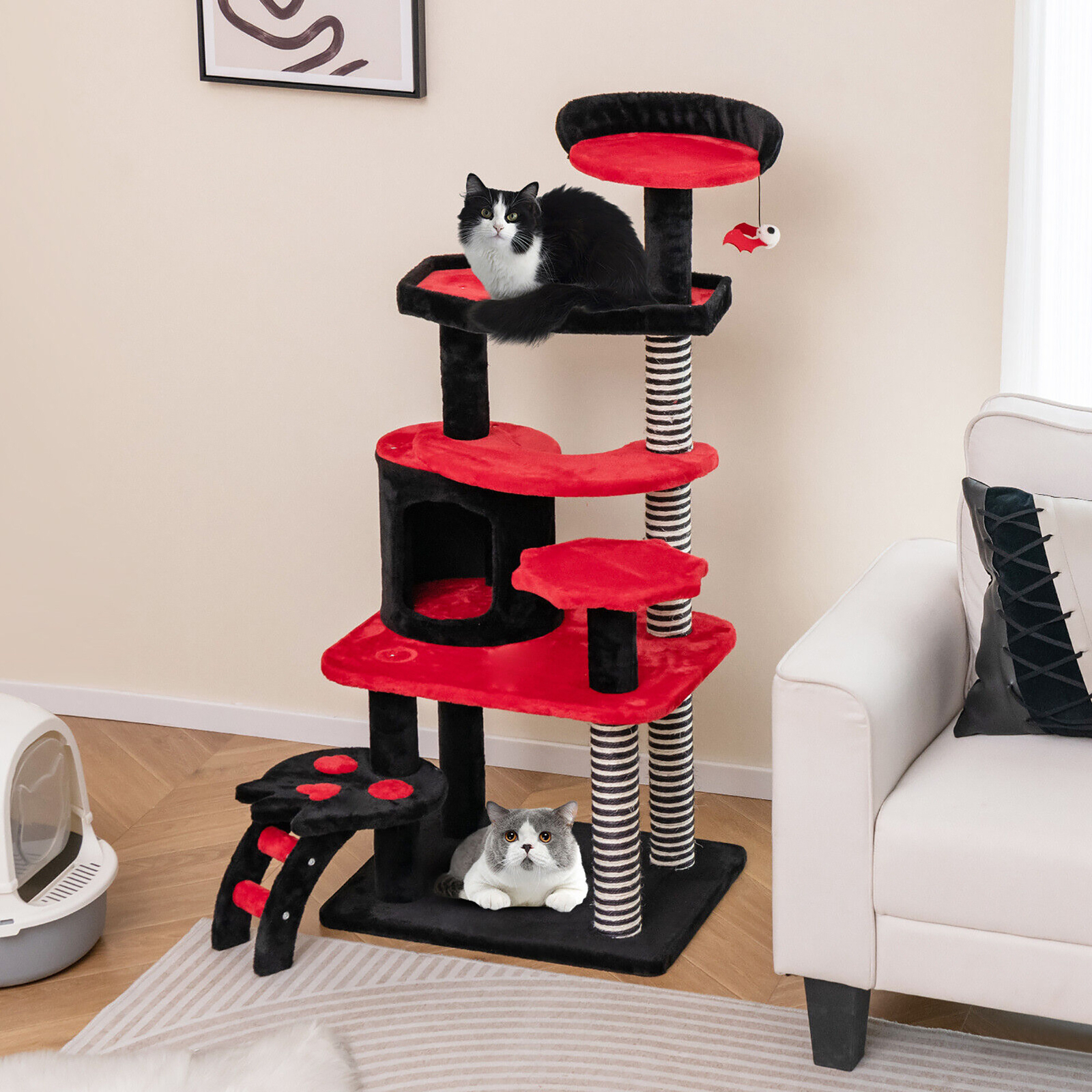 Gothic Cat Tree 52'' Tall Cat Tower w/ Cat Bed Cat Condo Sisal Scratching Post