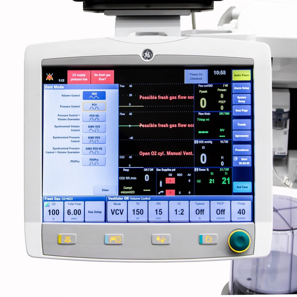GE Avance CS2 Pro Anesthesia Machine, E-sCAiO Gas Module, Mindray Benevision N15
