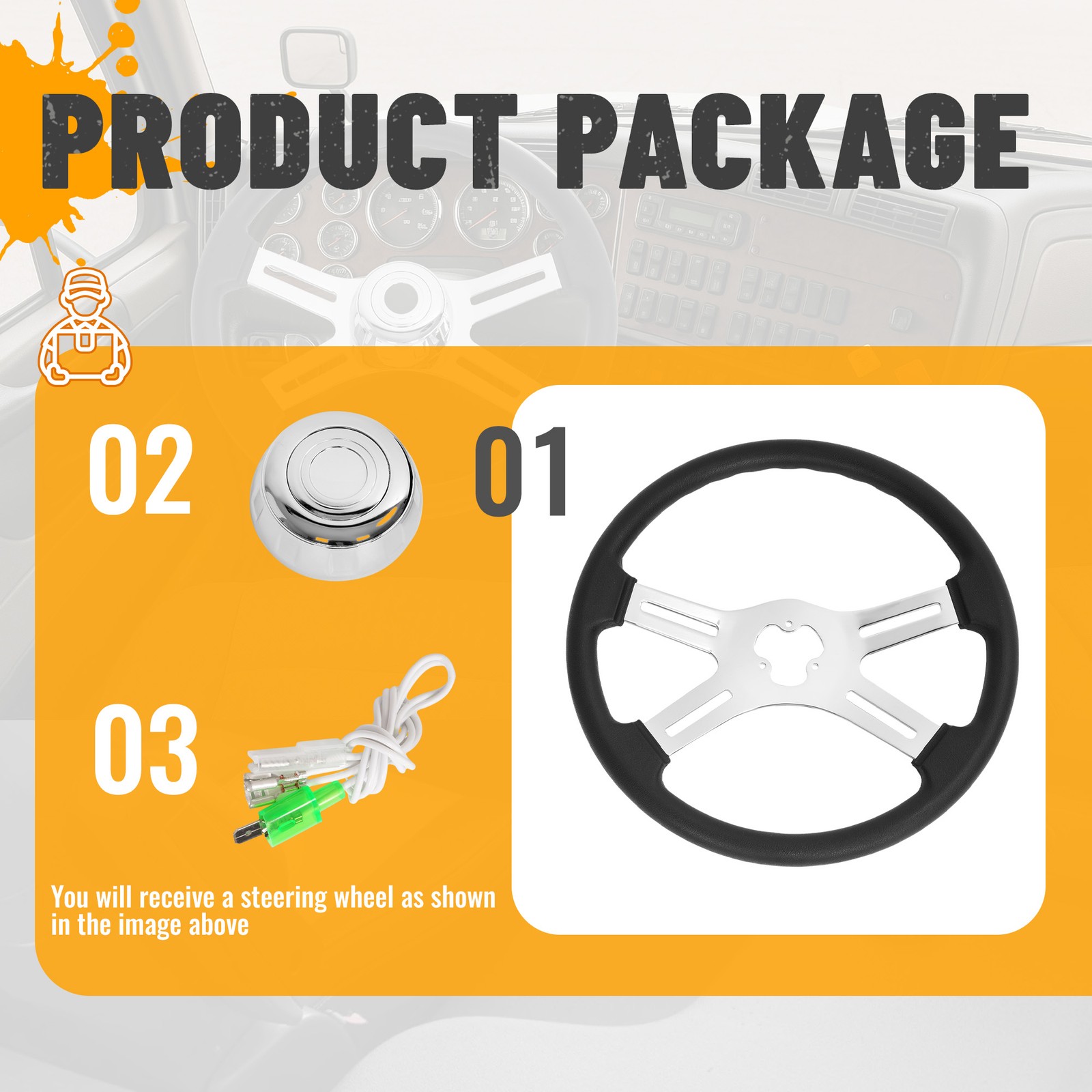 4 Spoke Steering Wheel 18" Black For Freightliner/ Kenworth/ Peterbilt/ Volvo