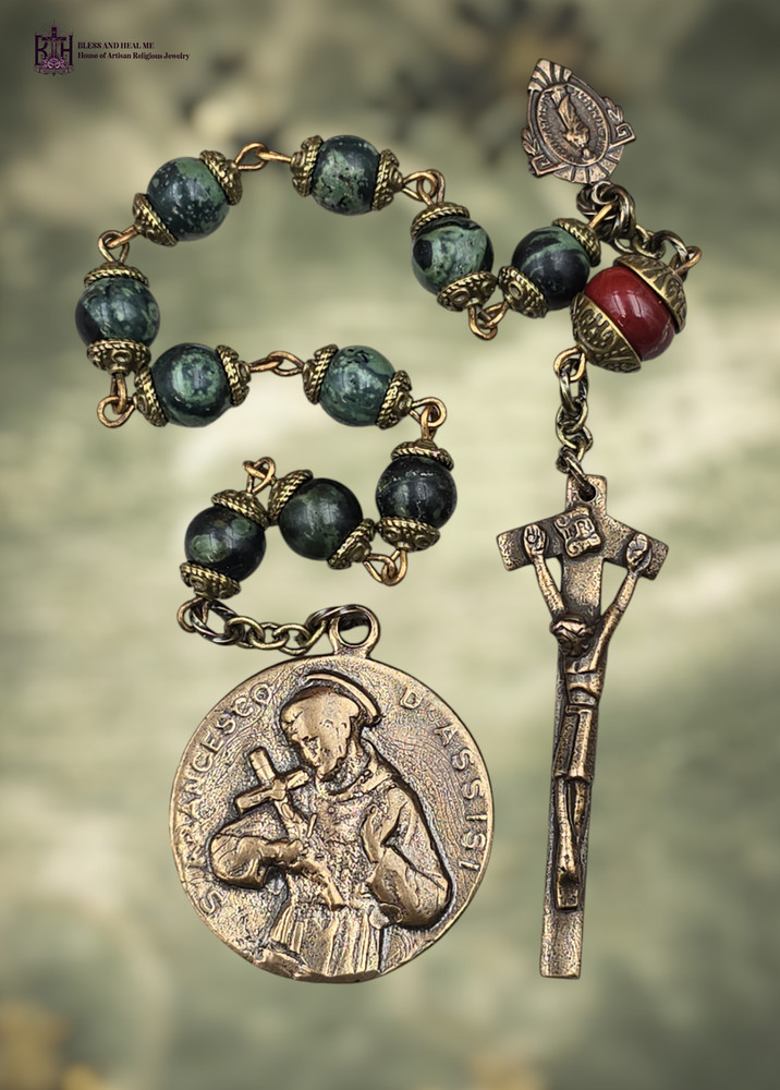 St Francis & St Chiara Heirloom Chaplet- Bronze| Kambaba Jasper
