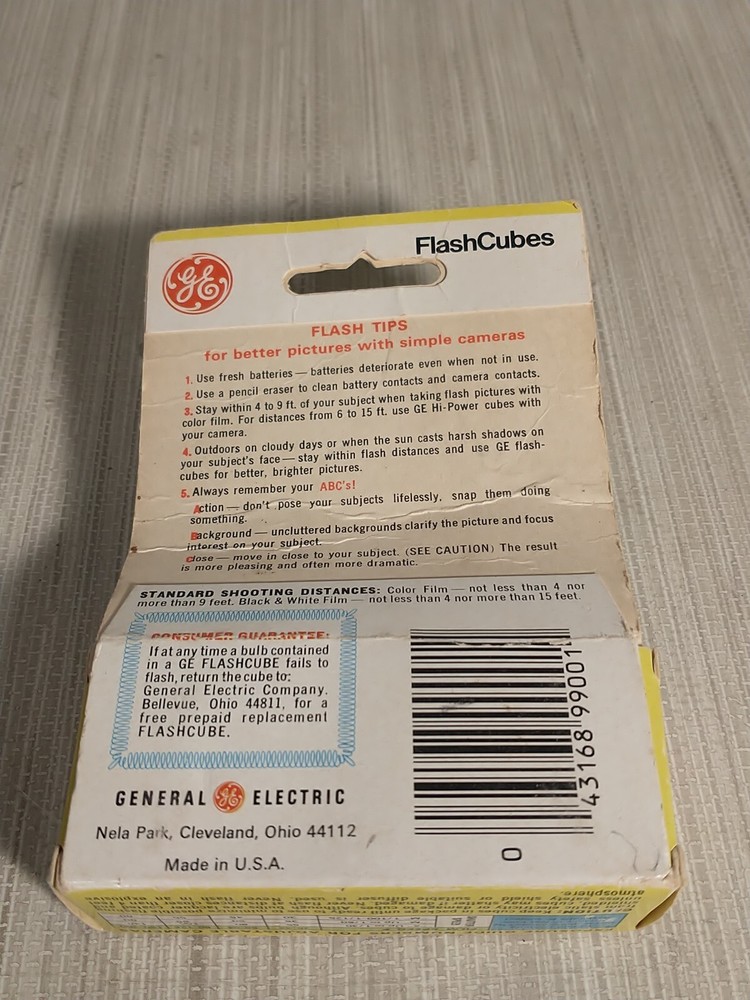 Vintage G.E. FlashCubes 3 Cubes Original Box General Electric Camera Flash USA
