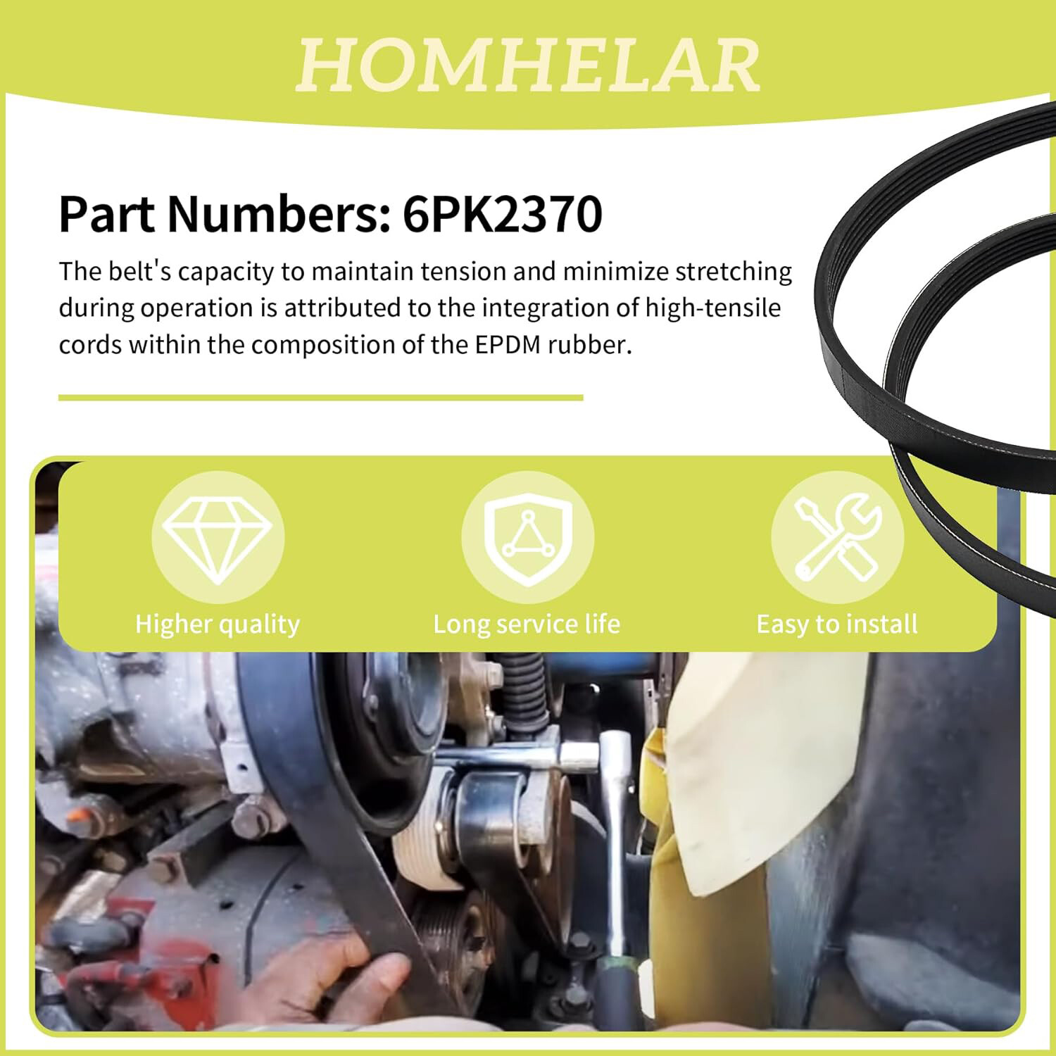 EPDM Serpentine Belt 6PK2370 for Cadillac Escalade Chevrolet Avalanche Silverado