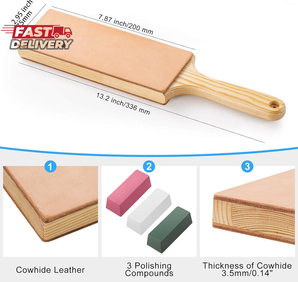 Angerstone Oversize Double Sided Leather Strop Kit(3" Knife Stropping Leather）Wi