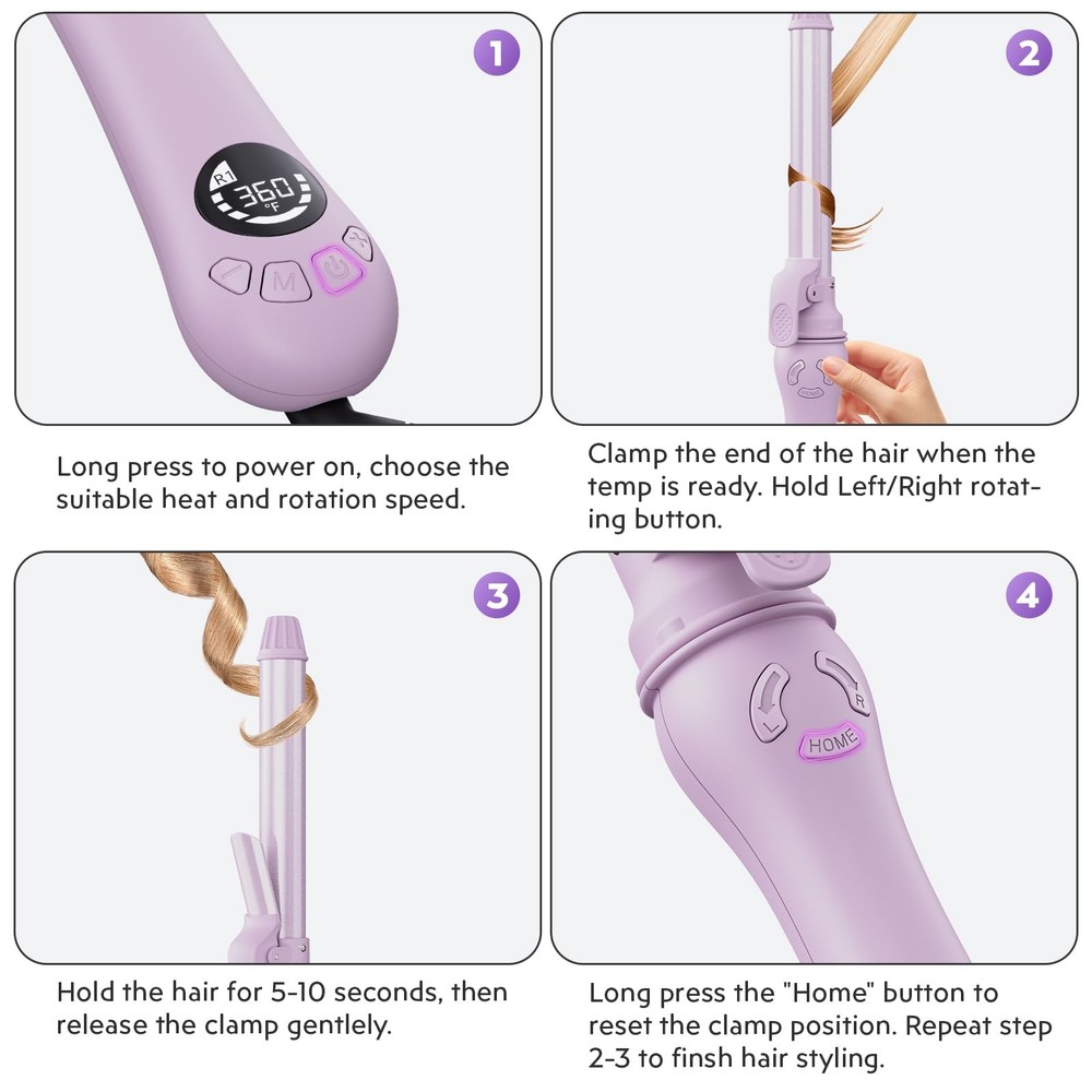 New Version Lanvier Rotating Curling Iron 1 Inch Automatic Curling Wand for Wave