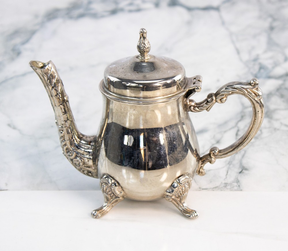 Silverplate Teapot and Grape Goblet Set Elegant Barware
