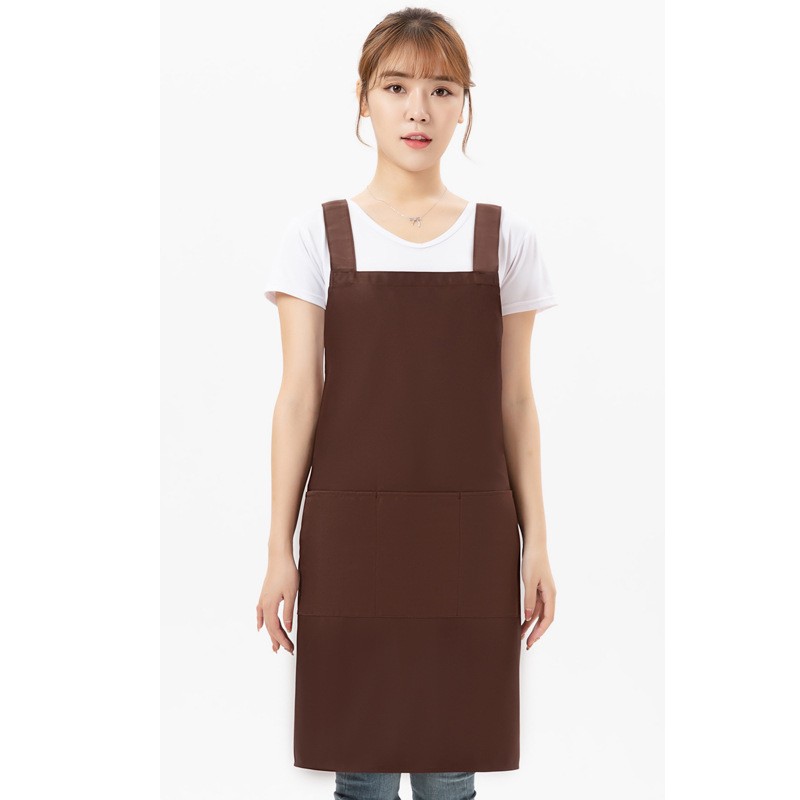 Kitchen Cooking Solid Apron 3 Pockets Waterproof Catering Restaurant Cafe Apron