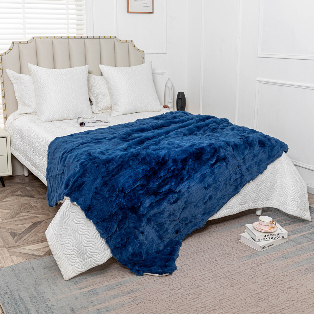 Luxury Real Rex Rabbit Fur Throw Blanket Couch Armchair Mat Bedspread 55x79inch